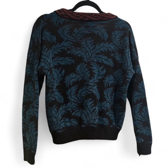 VINTAGE 90s Jed V-Neck Knitted Leaf Cardigan - Picture 4 of 5